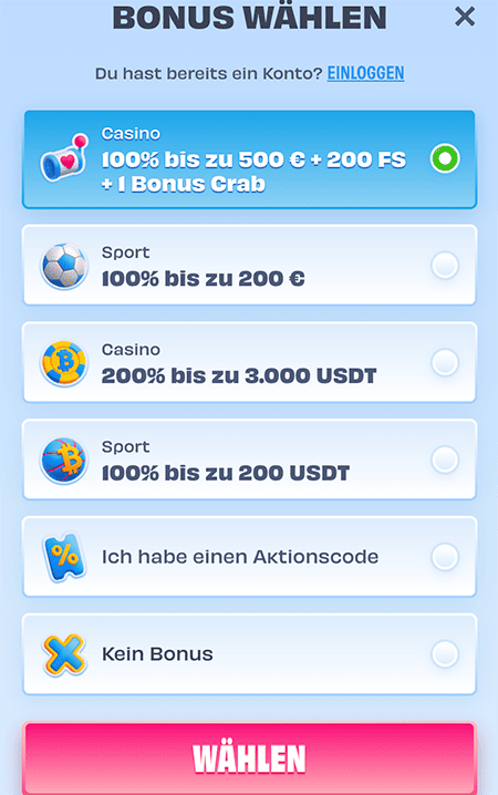 Registrierung bei OnlySpins Casino